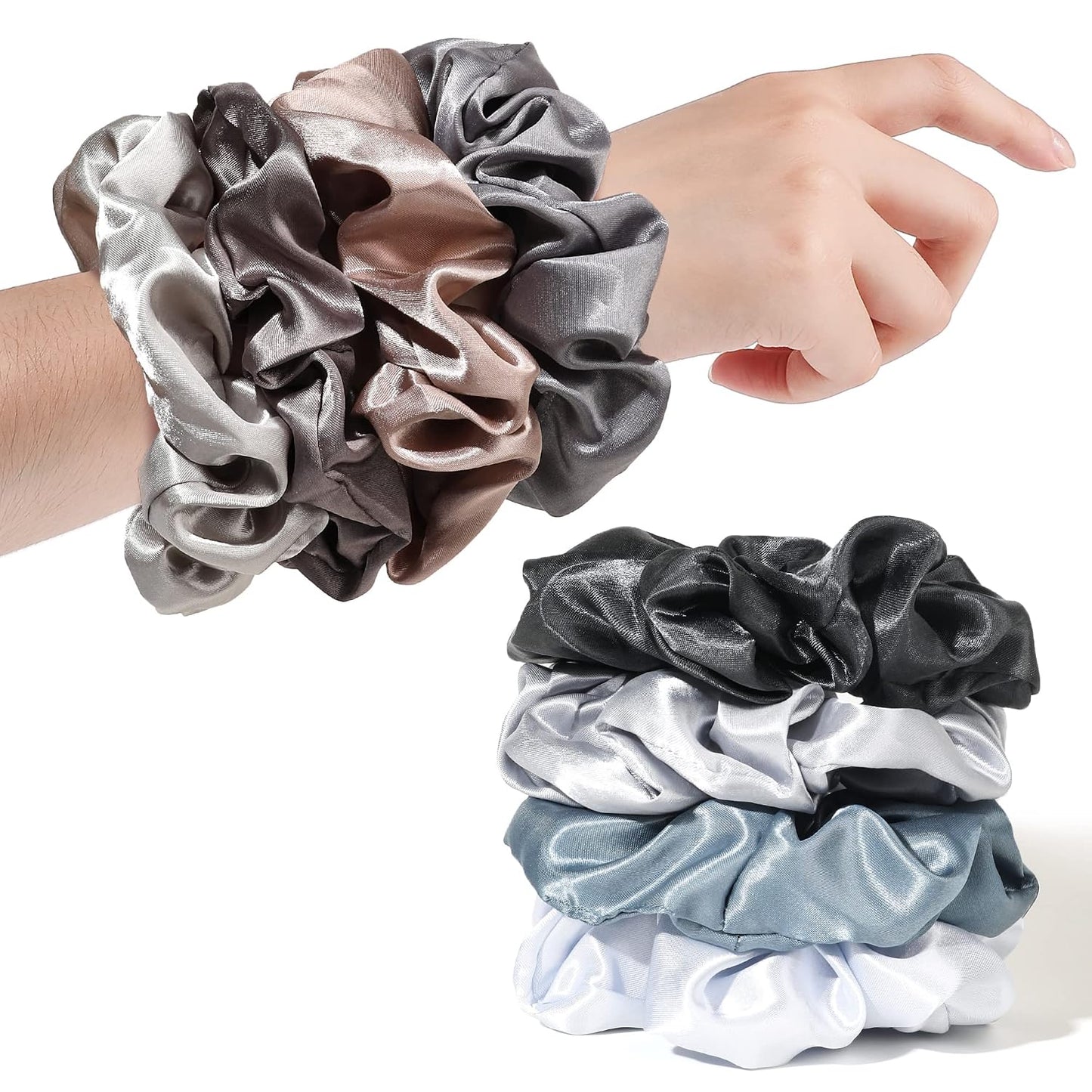 16 Pcs Scrunchies for Women - Black Satin Silk Scrunchies for Girls Hair Ties Elastics Bands Ponytail Holder Hair Accessories