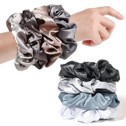 16 Pcs Scrunchies for Women - Black Satin Silk Scrunchies for Girls Hair Ties Elastics Bands Ponytail Holder Hair Accessories