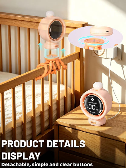 Stroller Fan for Baby with Night Light, 135° Automatic Air Swing (Orange)