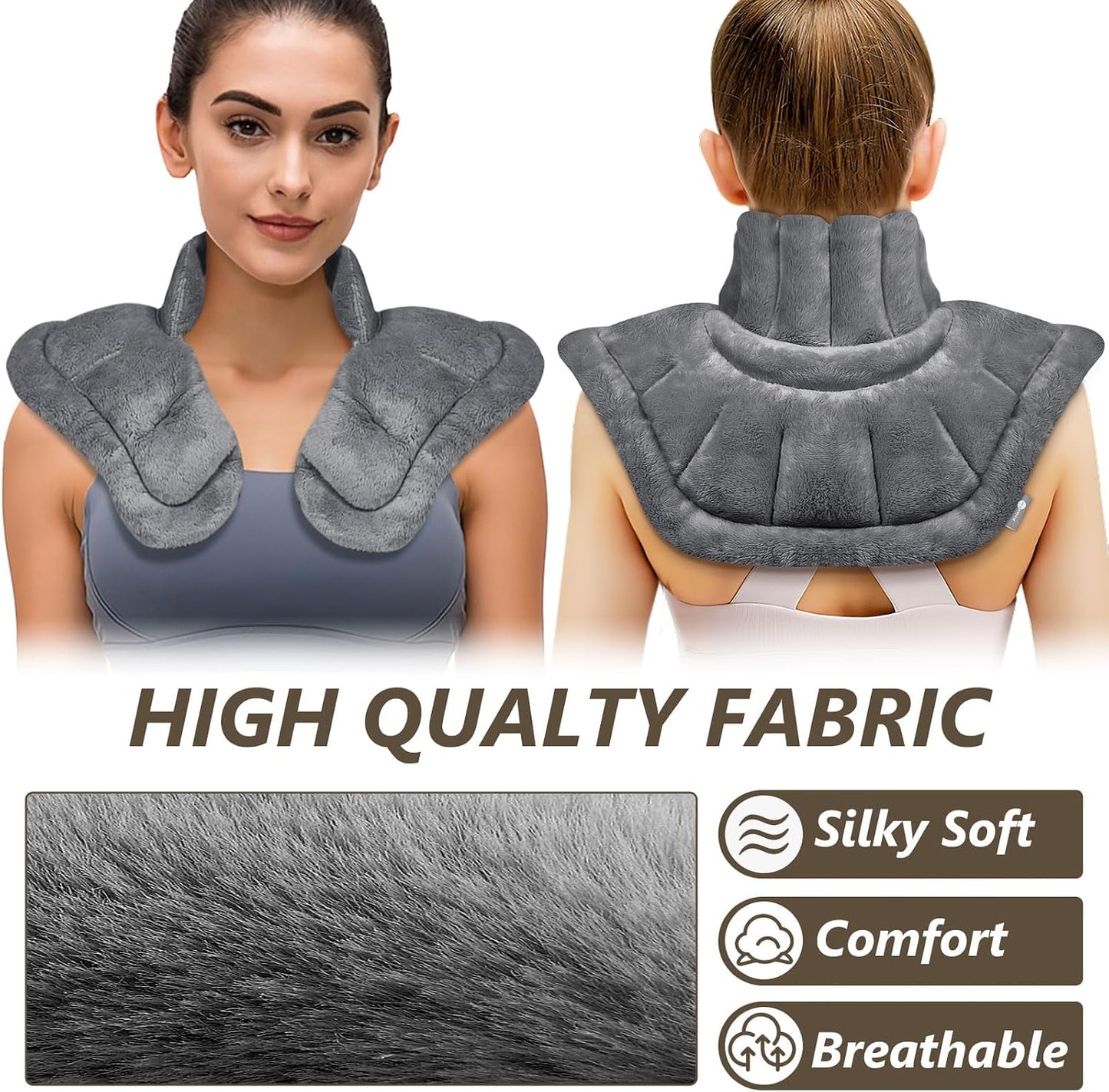 AiricePac Microwave Heating Pad for Neck Shoulders and Back Pain Relief with Moist Heat, Weighted Microwavable Heated Neck Wrap Warmer, Uncented Gery