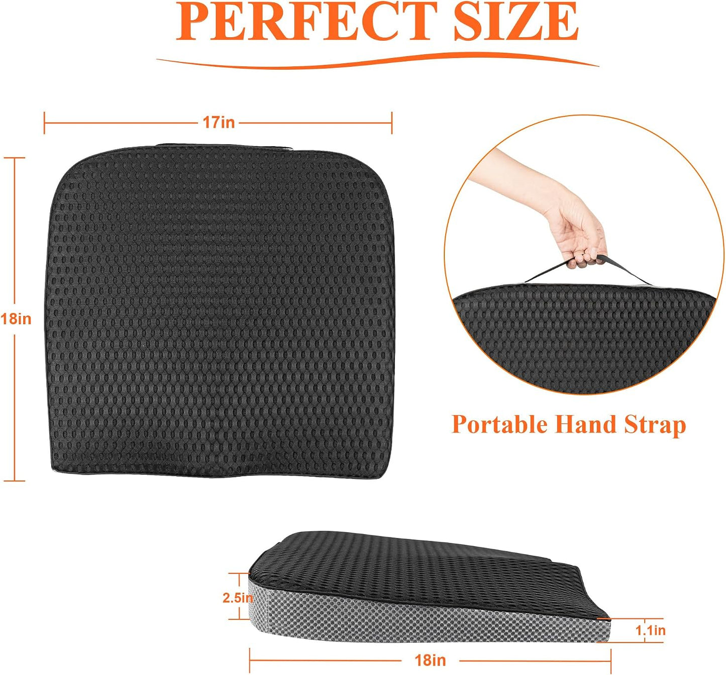 kingphenix Premium Car Seat Cushion, Memory Foam Driver Seat Cushion to Improve Driving View- Coccyx & Lower Back Pain Relief - Seat Cushion for Car, Truck, Office Chair (Leather Black)
