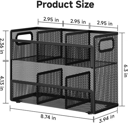 2 Tier Tea Bag Organizer, Mesh Tea Bag Holder with Handle, Teabag Holder, Tea Station Organizer for Countertop, Pantry, Kitchen, Cabinet -Black