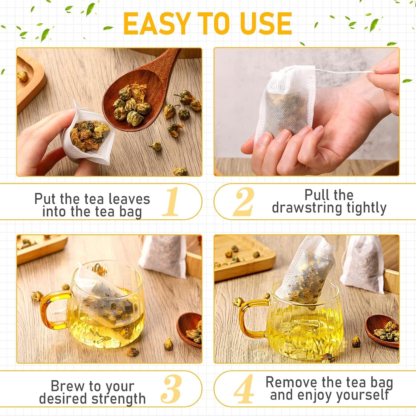 1000 Pcs Disposable Tea Bags Bulk for Loose Leaf Tea Drawstring Empty Coffee Sachets Filter Infuser Strainers for Coffee Spice Christmas Herbs Gift (2.75 X 3.54 Inch)