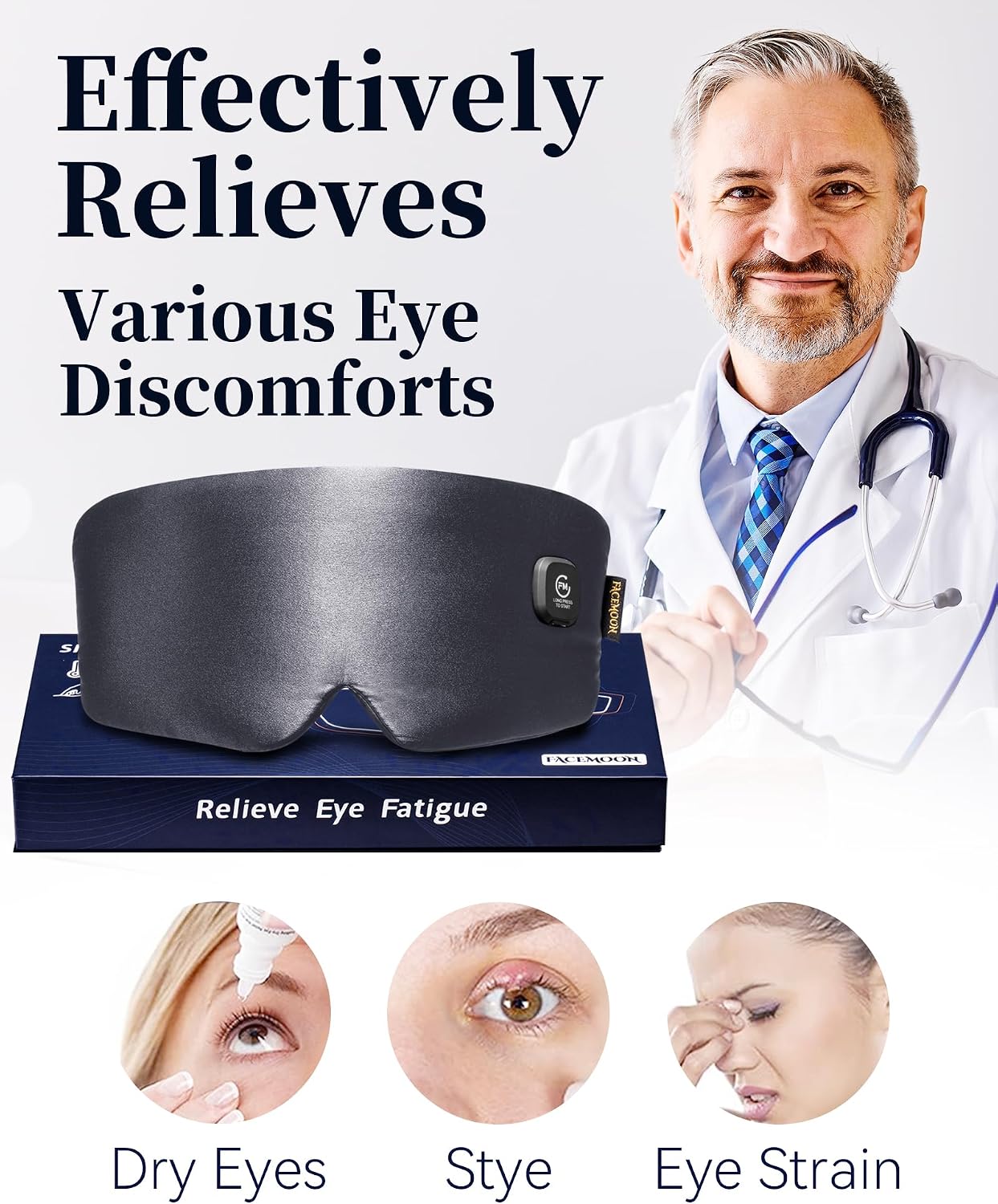 Heated Eye Mask for Dry Eyes - Silk Cordless Warm Eye Compress Moist Heat, FSA Eligible, Eye Heating Pad for Stye Treatment, Tired Eyes, Sleep, Travel, Washable, Rechargeable, Blue