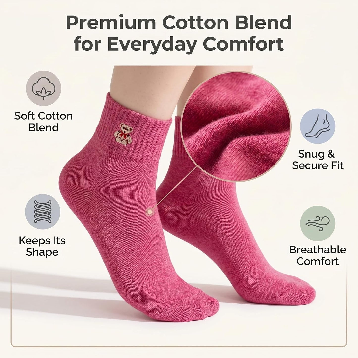Eurzom 10 Pairs Socks Womens Crew Elastic Ankle Length Cotton Socks Aesthetic Cute Lightweight Low Cut Gifts for Women - Colors B