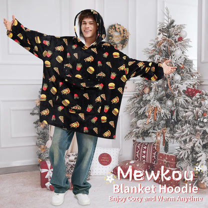 Mewkou Wearable Blanket Hoodie for Adult,Oversized Sherpa Fleece Blanket Hoodie for Women Men,Grey
