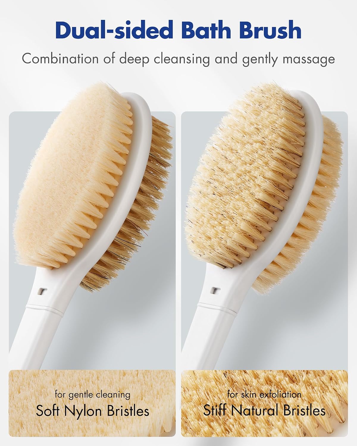 Dry Brushing Body Brush for Massage - Natural Boar Bristle Exfoliating Brush with Massage Nodes for Lymphatic Drainage, Cellulite, Blood Circulation Improving Skin Health for Women Men Elderly(Grey)