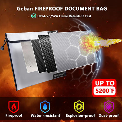 Fireproof Document Bag, 15 x 11 Inch Waterproof Document Pouch with Zipper