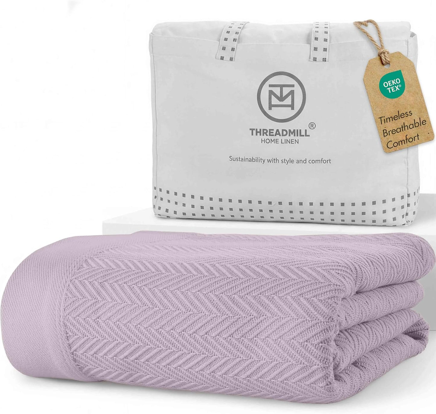 Threadmill Travel Blanket Cotton Viscose from Bamboo - Airplane Premium Soft Flight Grey Throw Blanket in Cloth Bag (Grey Color) Compact & Portable Blanket for Travel, Car, Picnic & Camping