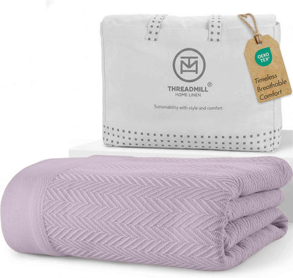 Threadmill Travel Blanket Cotton Viscose from Bamboo - Airplane Premium Soft Flight Grey Throw Blanket in Cloth Bag (Grey Color) Compact & Portable Blanket for Travel, Car, Picnic & Camping