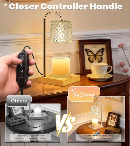 TigQiang Candle Warmer Lamp with Timer Dimmer, Birthday Gifts for Women Mom, House Warming Gifts, Elegant New Home Decor, Wax Warmer for Jar Candles, Heater Lamp for Scented Wax, Amber Glass