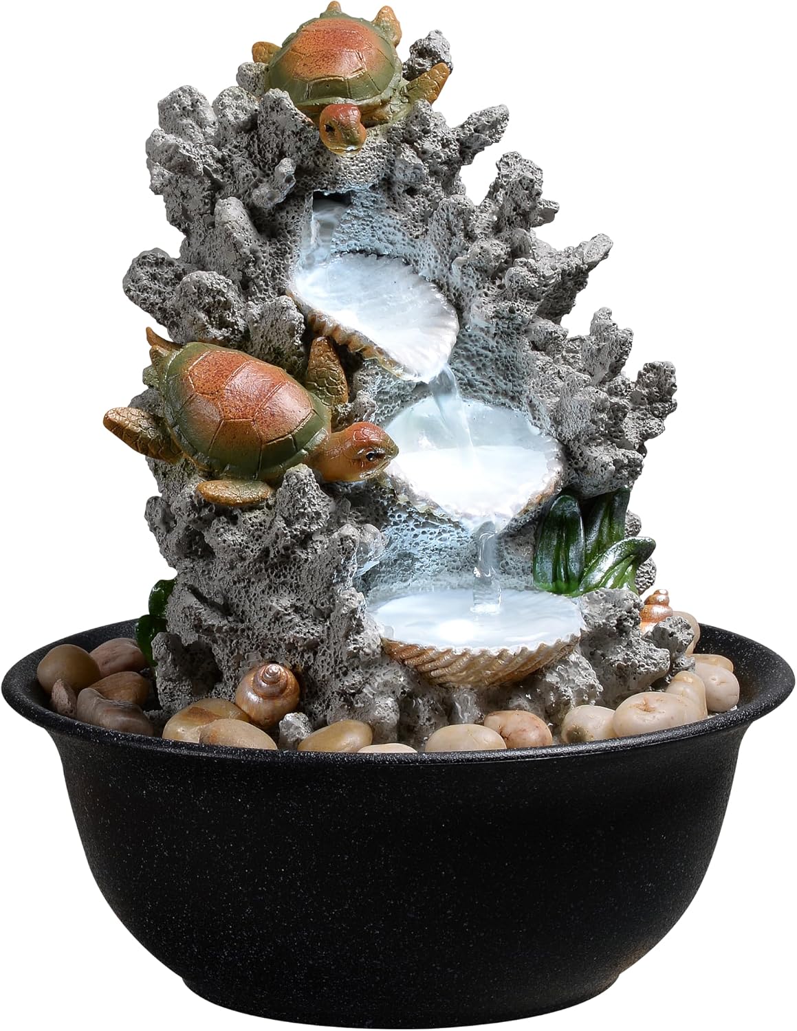 Indoor Tabletop Dolphin Water Fountain with LED Light – Ocean Theme Desk Decor and River Rocks, Relaxing Sound Machine for Sleep & Office, Zen Home Décor Gift for Women, Living Room Decoration
