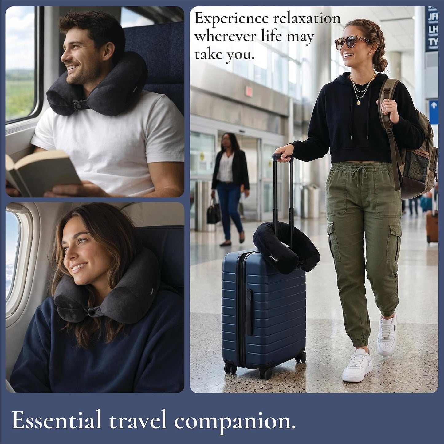 Brookstone Free Form Travel Pillow - Lightweight Flexible Memory Foam Travel Neck Pillow for Sleeping, Car, Airplane & Travel Support, Blue