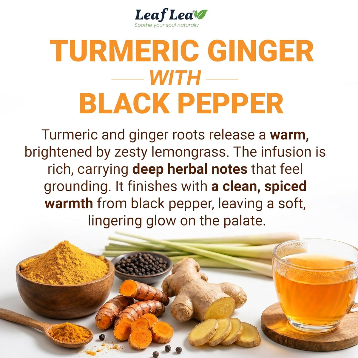 LeafLea Turmeric Ginger Black Pepper Tea Bags, 120 Count Family Pack