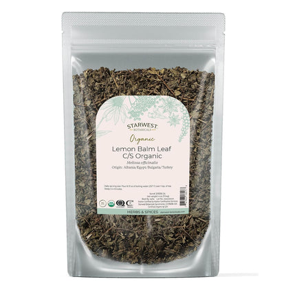 Starwest Botanicals Organic Lemon Balm Leaves - Dried Herb for Tea, Loose Leaf Natural Herb, Cut & Sifted Lemon Balm, Certified Kosher, Non-GMO - 4 oz Bag