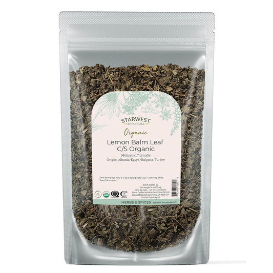 Starwest Botanicals Organic Lemon Balm Leaves - Dried Herb for Tea, Loose Leaf Natural Herb, Cut & Sifted Lemon Balm, Certified Kosher, Non-GMO - 4 oz Bag