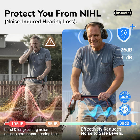 Dr.meter Ear Protection Ear Muffs, Noise Cancelling Headphones for Adults Kids 31dB Earmuffs for Noise Reduction, Hearing Protection for Shooting Gun Range, Mowing, Monster Jam, Sensory, Fireworks