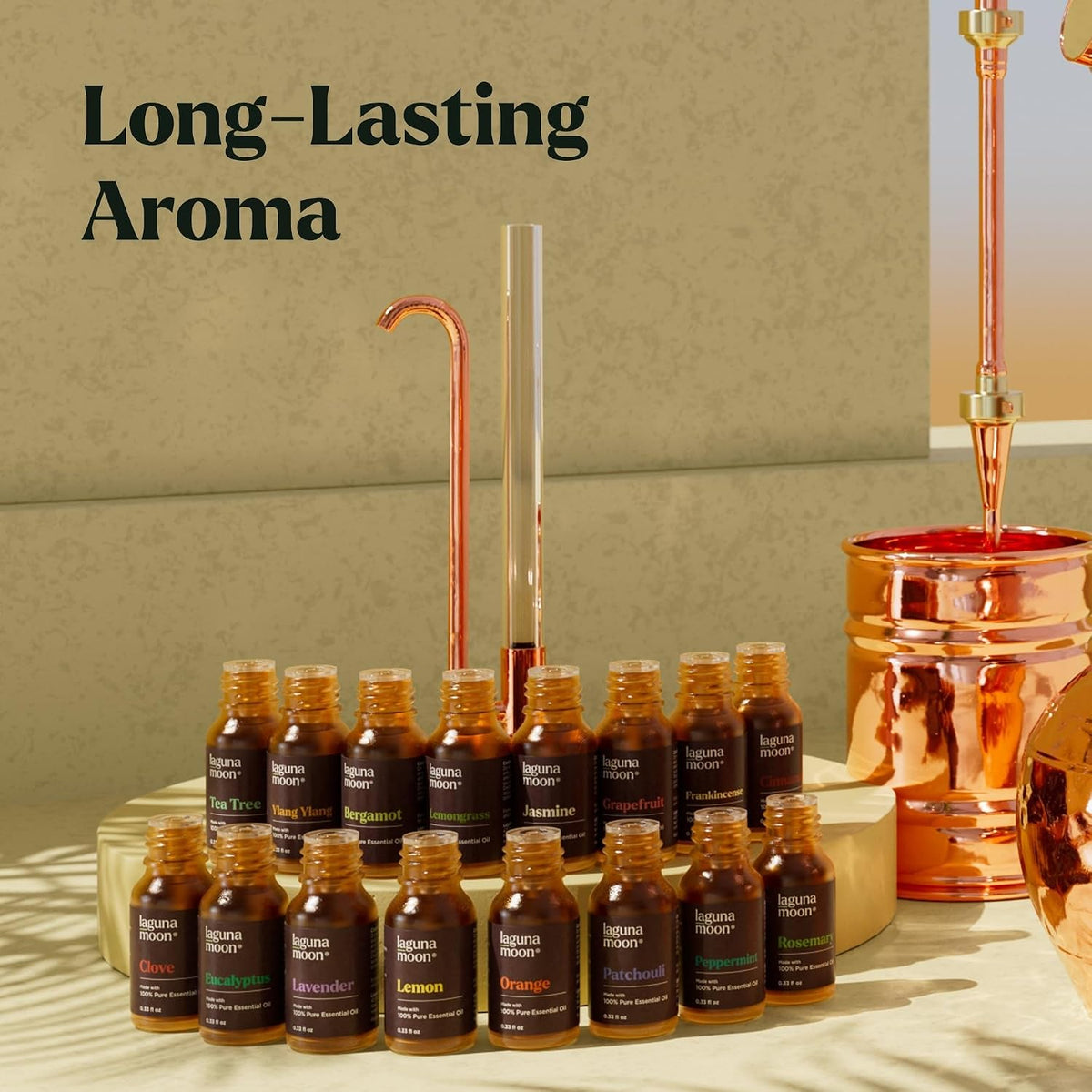 Lagunamoon Essential Oils Aromatherapy Set - 6 Oils for Diffusers, Home Care, Candle Making Scents, Fragrance, Humidifiers, Gifts - Peppermint, Tea Tree, Lavender, Eucalyptus, Orange (10mL)