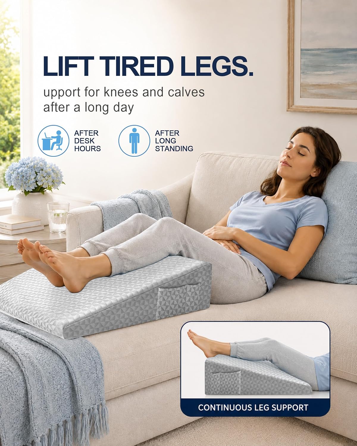 Wedge Pillow for Sleeping, 7.5" Memory Foam Bed Wedge Pillow
