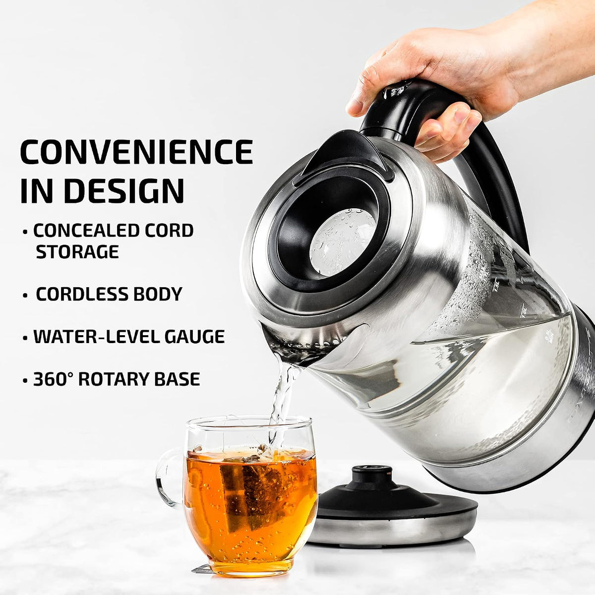 OVENTE 1.8L Glass Electric Kettle Water Boiler, Silver KG751S