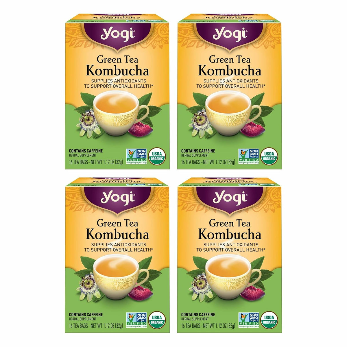 Yogi Green Kombucha Organic Tea, 16 Tea Bags (4 Pack)