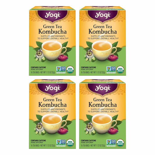 Yogi Green Kombucha Organic Tea, 16 Tea Bags (4 Pack)