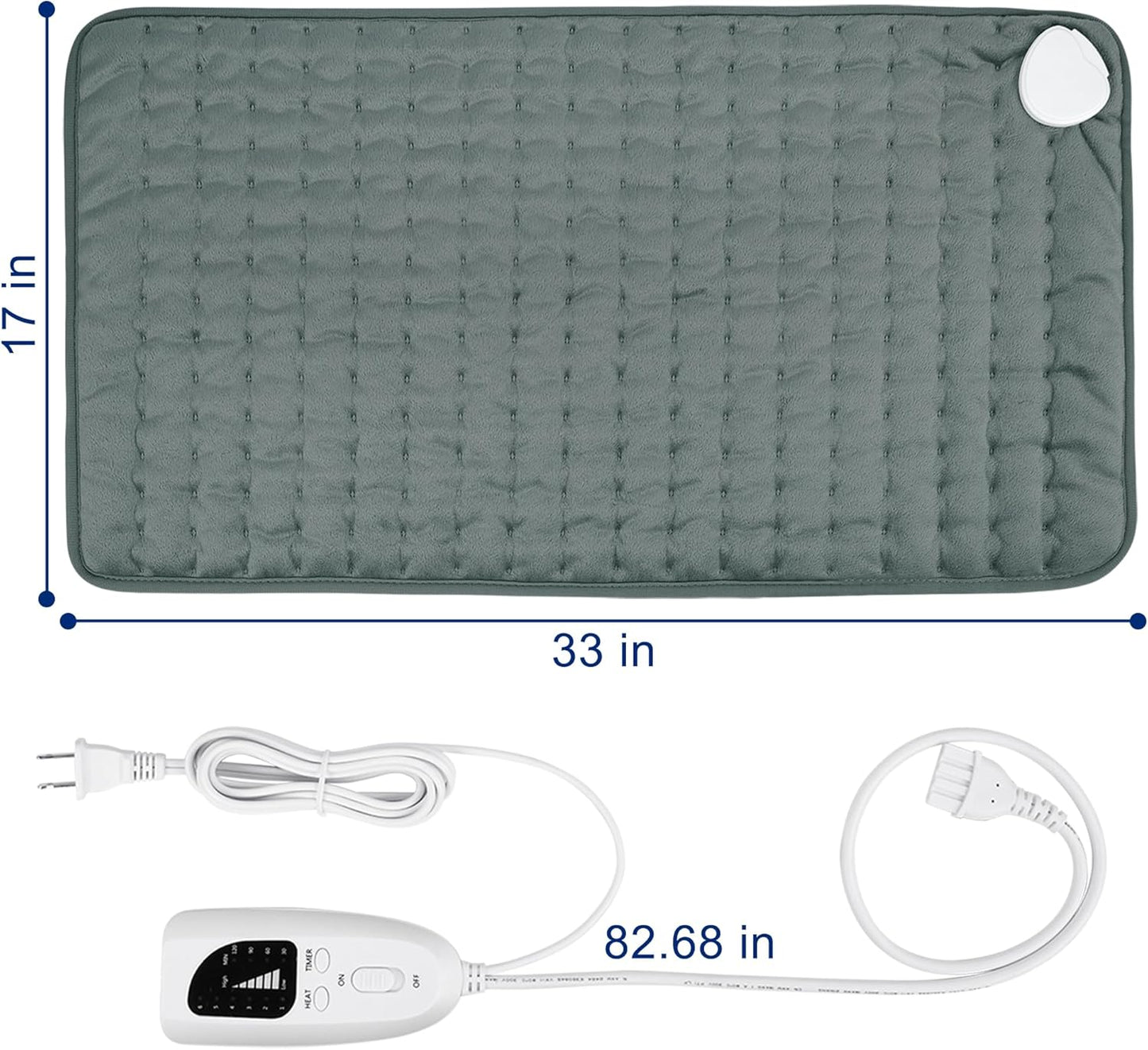 Electric Heating pad with 6 Heat Settings, Auto Shut Off, Dry Electric Heating for Back Neck Knee Arms Legs Shoulder Heat Pads for Christmas Birthday Father Mother's Day (24"X12", Gray Green)