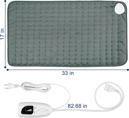 Electric Heating pad with 6 Heat Settings, Auto Shut Off, Dry Electric Heating for Back Neck Knee Arms Legs Shoulder Heat Pads for Christmas Birthday Father Mother's Day (24"X12", Gray Green)