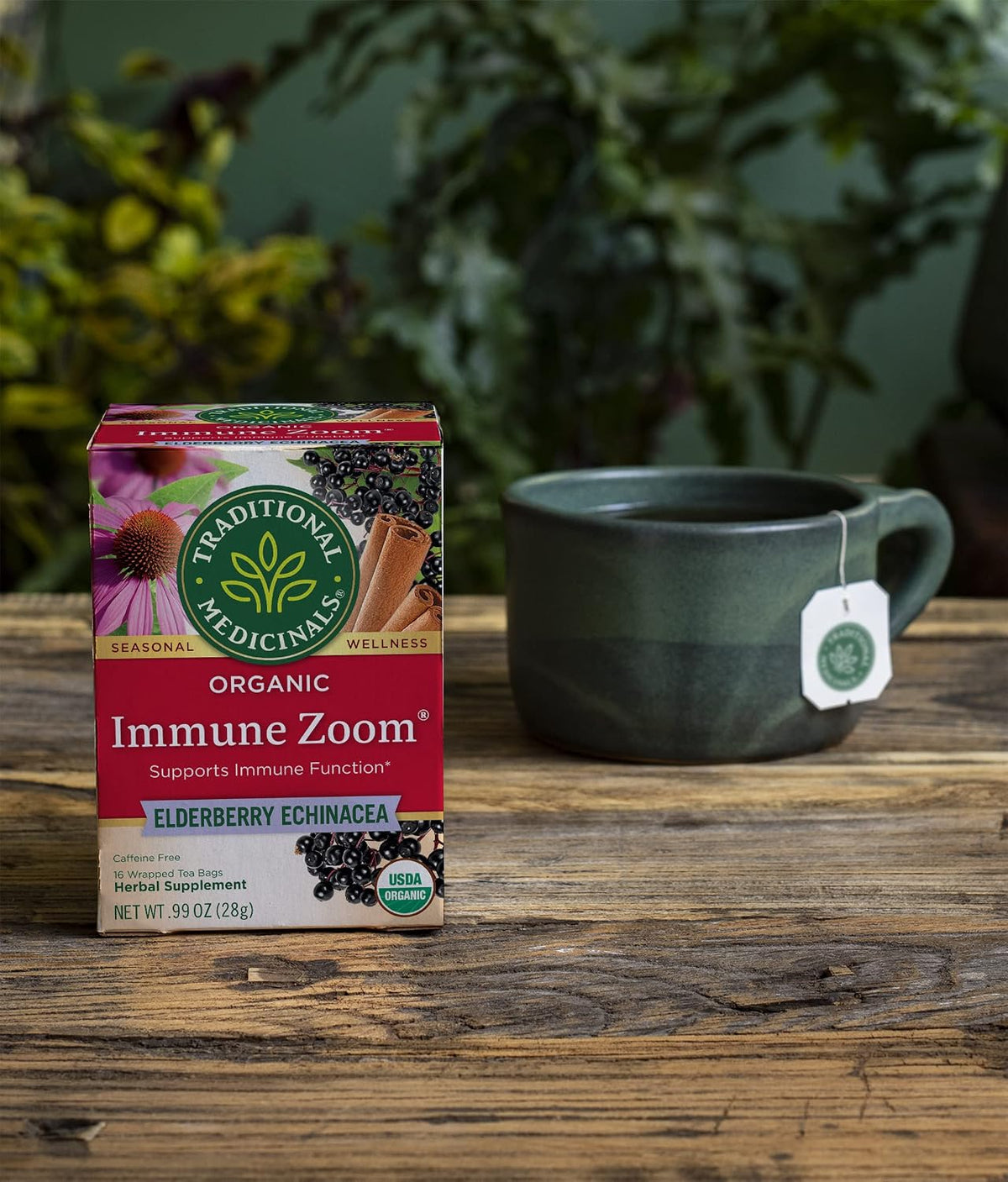 Traditional Medicinals, Organic Immune Zoom Echinacea Elderberry Tea Immune Elderberry, 16 Count (Pack of 2)