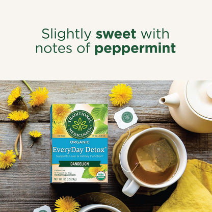 Traditional Medicinals Tea, Organic Roasted Dandelion Root, Supports Kidney Function & Healthy Digestion, 96 Tea Bags (6 Pack)