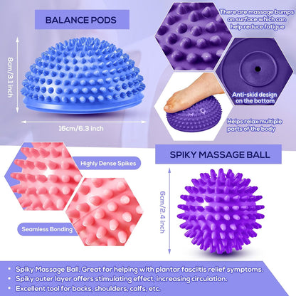 8 Pcs Balance Disc Set with Hand Pump, Wobble Cushion, 3 Balance Pods & 4 Spiky Massage Balls, for Sensory child, Balancing Training, Physical Recovery, Exercise, Adults, Dogs