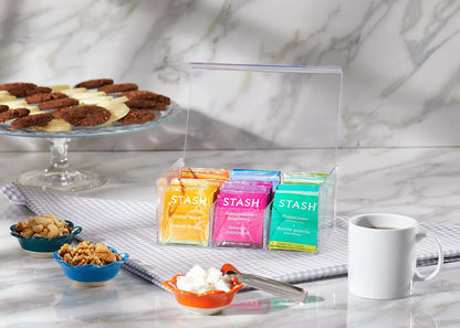 RoyalHouse Acrylic Tea Bag Holder Storage Organizer, 6 Compartment BPA Free Clear Plastic Tea Box with Lid, Multi-Purpose storage Box for Tea Bags, Office Supplies, Crafts, and Small Items.