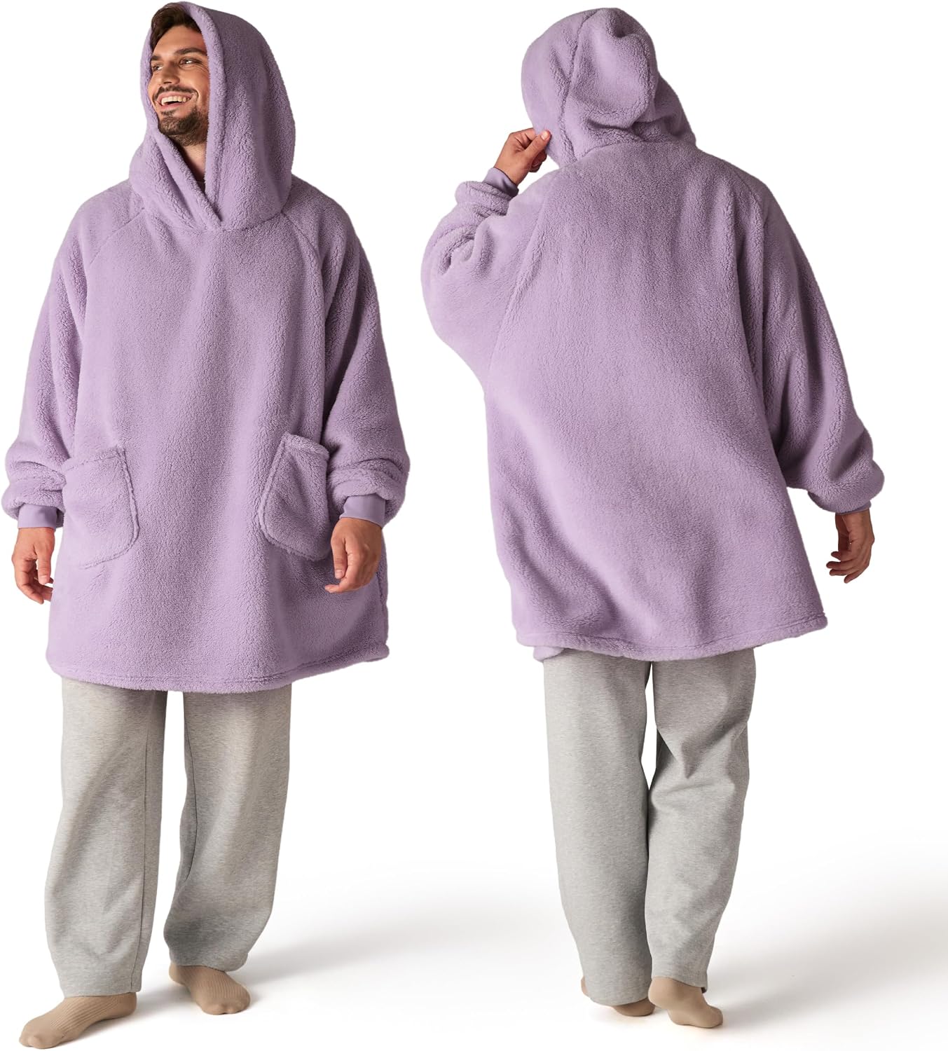 Bedsure Wearable Blanket Hoodies, Blanket Hoodie as Mothers Day Birthday Gifts for Mom Women, Warm Cozy Soft Sweatshirt Hooded Blankets for Women Men Adults, Grey, Standard