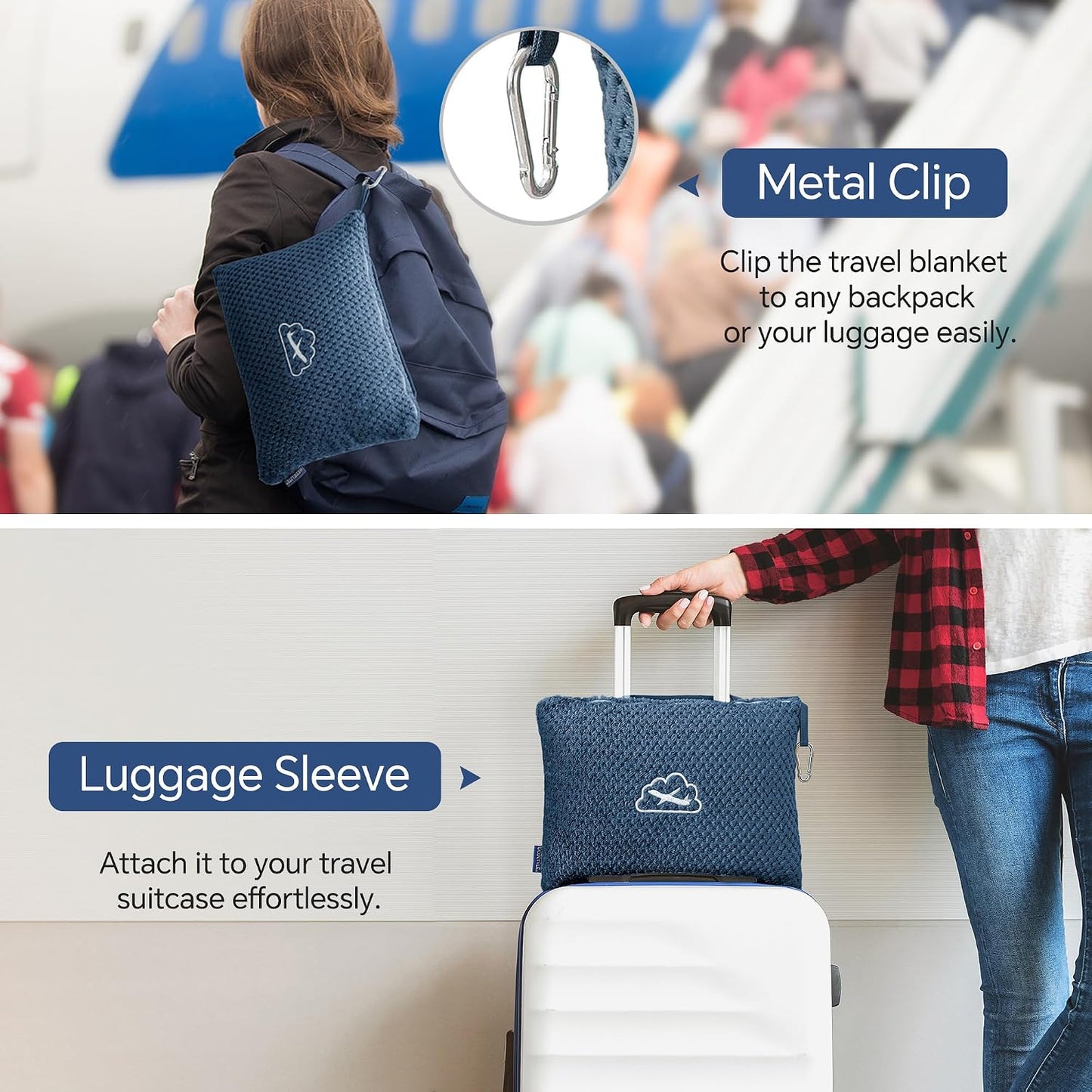 BEDELITE Travel Blanket with Bag, Jacquard Fleece Blanket 65"x40", Blue