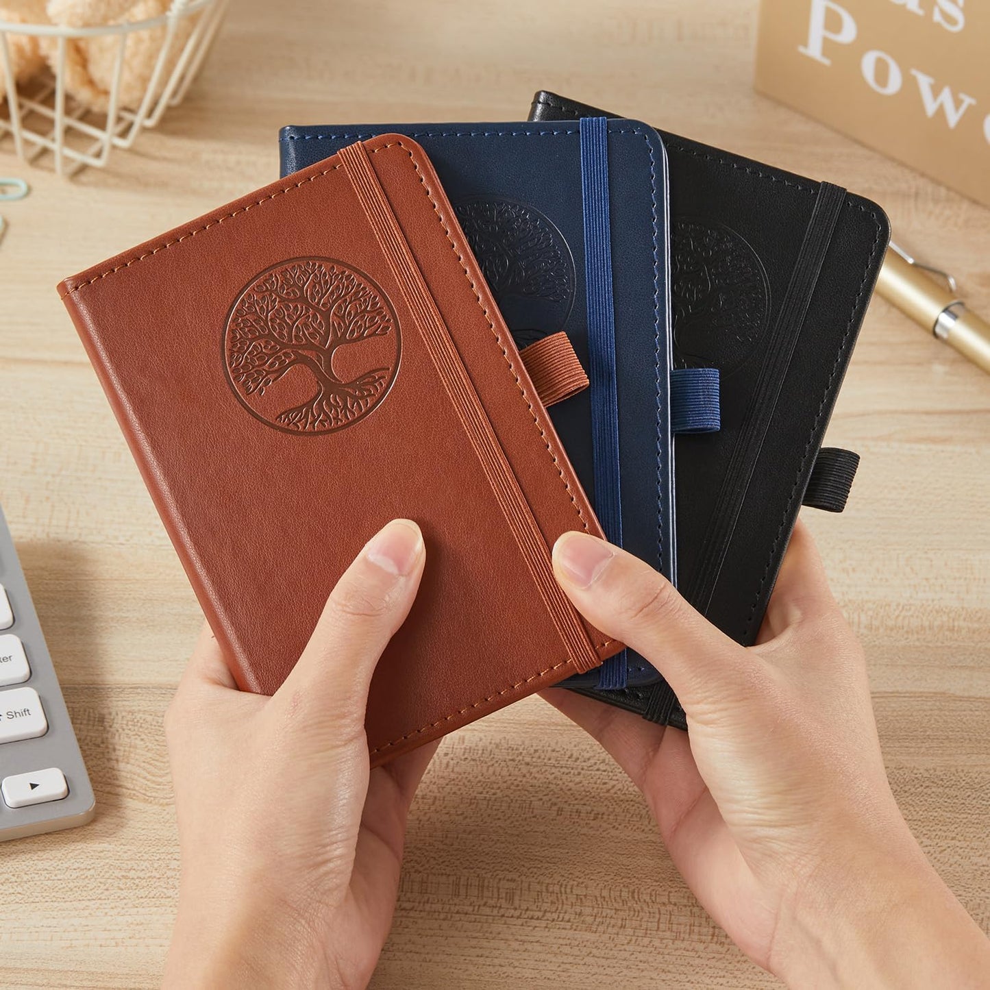 NIRMIRO (3 Pack) Pocket Notebook Small Journal with Pen, 3.7" x 5.7", A6 Mini Notebook for Women Men Work Writing, Hardcover Small Pocket Notepad with 100Gsm Premium Thick Lined Paper, Black Leather
