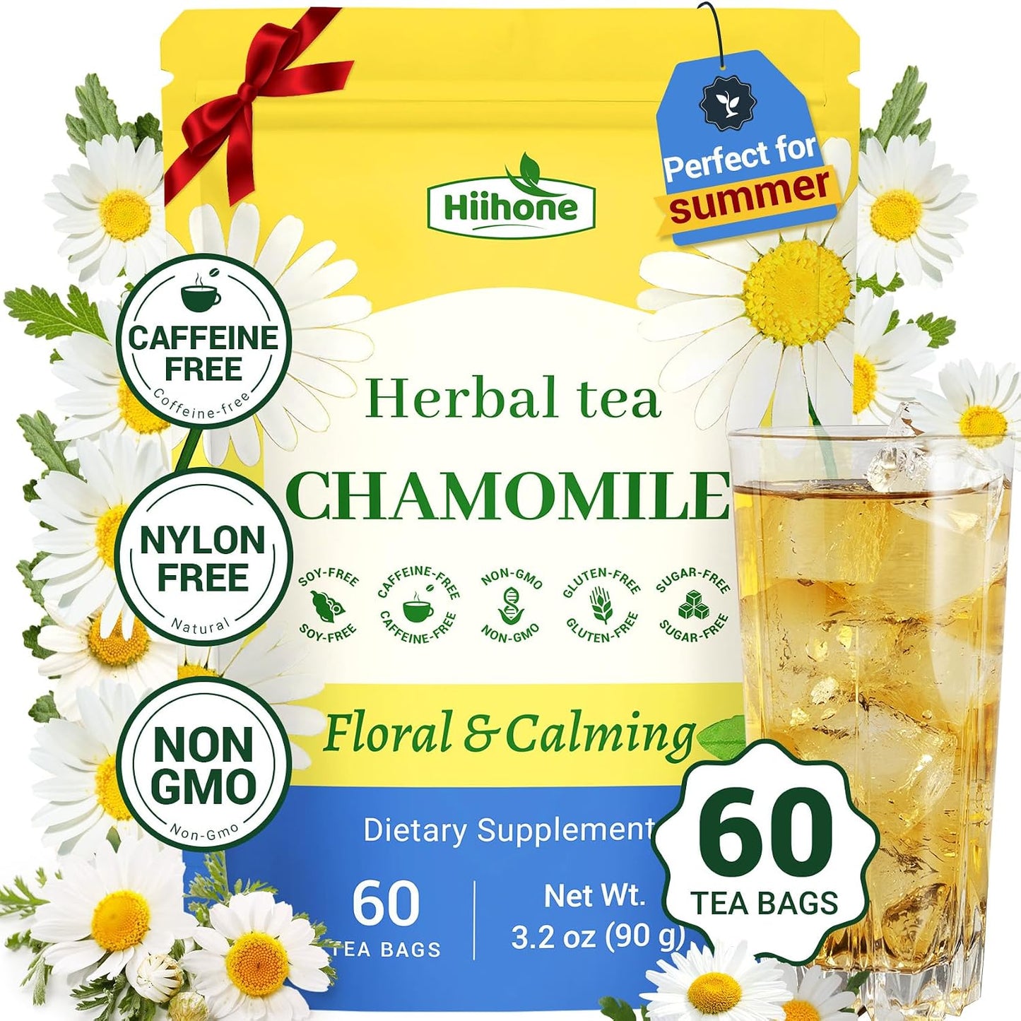 Hiihone Lemon Balm Tea Bags 20 Count – Pure & Natural Lemon Balm Tea, Caffeine-Free Herbal Tea, Calming & Soothing, Non-GMO, Fresh Citrusy Flavor
