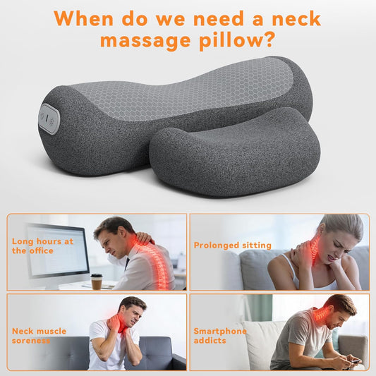 Yunari 3-in-1 Cordless Cervical Neck Support Pillow with Gentle Heat, Grey