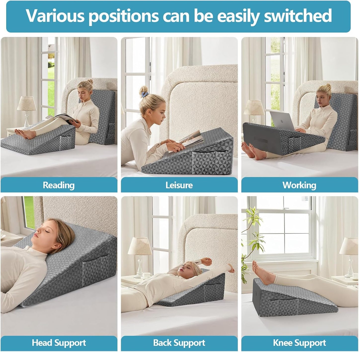 Nordjager Wedge Pillow for Sleeping, 24 x 24 x 10 Inch Bed Wedge