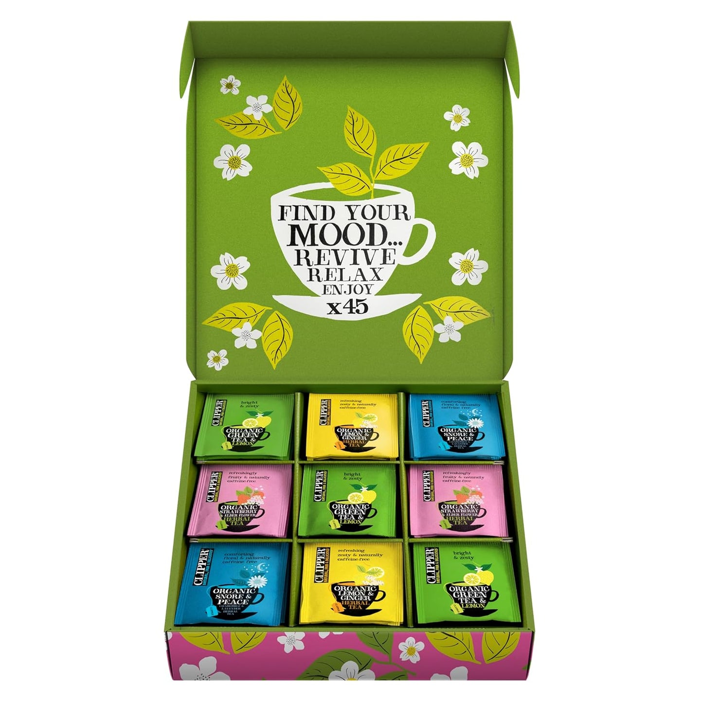 Clipper Organic Herbal & Green Tea Sampler Box, 45 Tea Bags