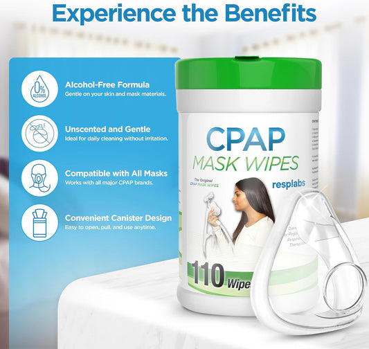 resplabs CPAP Mask Wipes Unscented Cleaner for Full Face, Nasal Masks & Supplies 110 Wipes