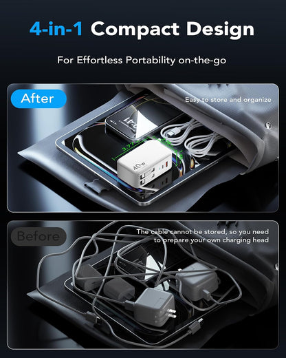 4-in-1 Retractable USB C Wall Charger,40W Fast Charging for Multi-Device