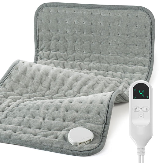Electric Heating Pad for Back Pain and Period Cramps, Fast Heating Relief Shoulder, Muscle Aches, Arthritis Pain, 6 Heat Settings, 4 Timers, Moist & Dry Use, Machine Washable, 12"x 24"
