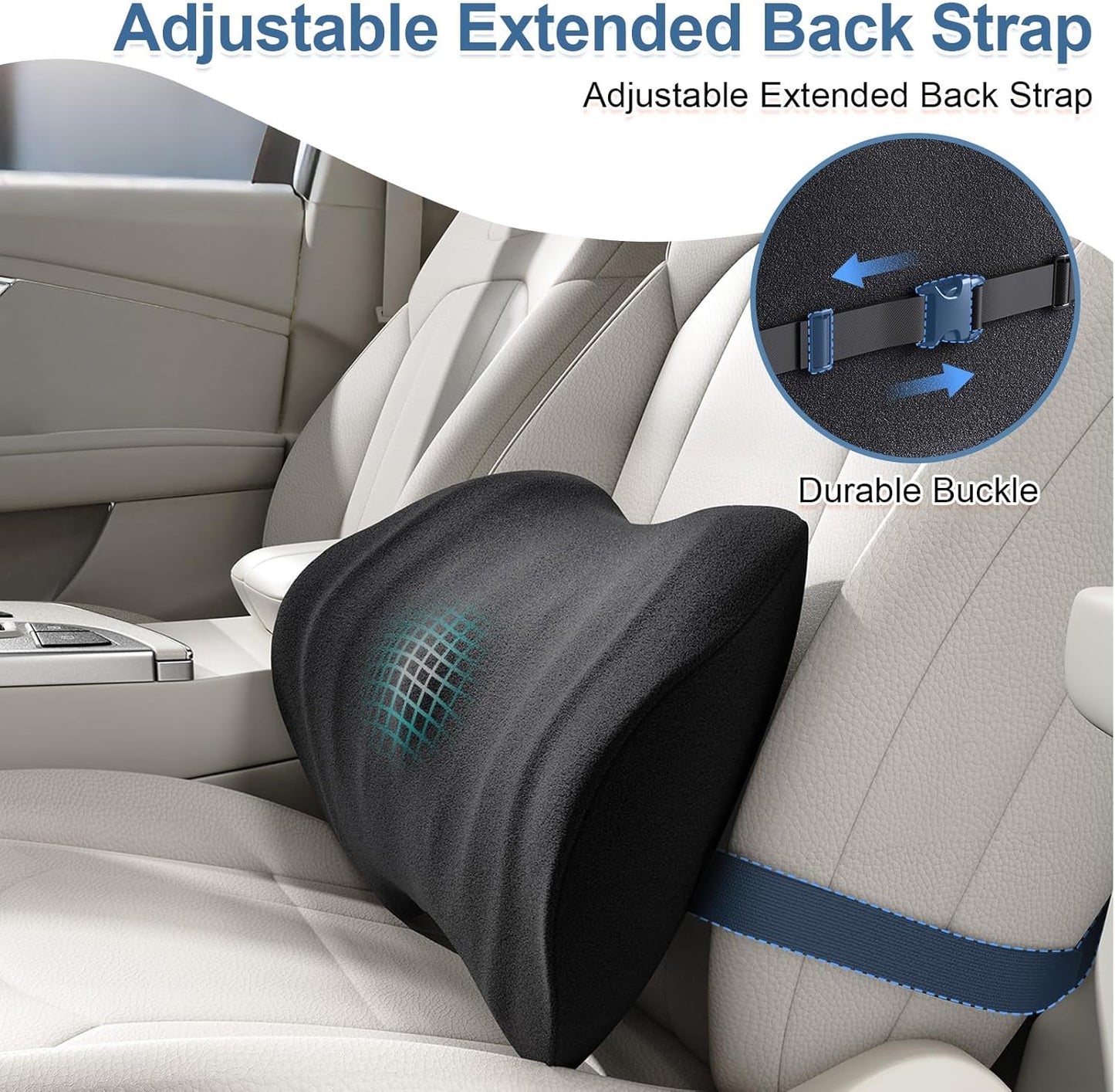 Lumbar Support Pillow for Car, Ergonomic Back Cushion with Strap, Memory Foam Lower Back Support Cushion for Driving, Lumbar Pillow for Pain Relief, for Office Chair, Long Sitting (Black 4D Mesh)