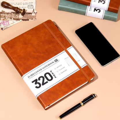 CAGIE Lined Journal Notebook for Women Men 320 Pages 100 Gsm Paper Thick Journaling Notebooks A5 Leather Journals for Writing Hardcover Journal Supplies for Work Note Taking Diary, 5.7x8.3 In, Green