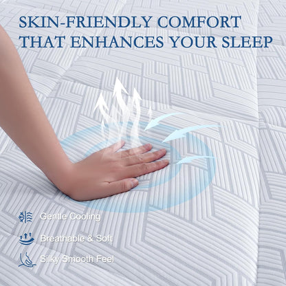 YOUR MOON Cooling Mattress Pad Queen Size for Hot Sleepers, Soft Breathable Noiseless Bed Pad Mattress Cover, Quilted Fitted Pillow Top Mattress Cover with 8"-16" Deep Pocket (Blue White, 60x80)