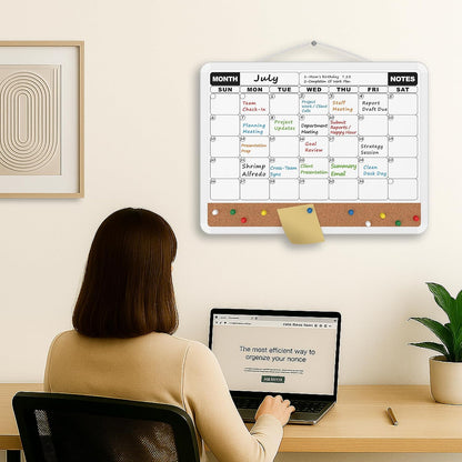 Monthly Calendar Dry Erase Board 16x12 Inch, Double-Sided Whiteboard and Corkboard Combo, Wall Mounted Planner Organizer with Markers, Magnets, Push Pins, Eraser, for Home Office School