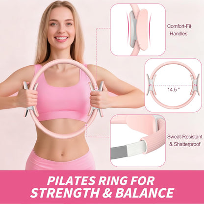 NANATI Pilates Kit, Home Pilates Workout Kit for Women, Pilates Equipment with 14.5" Pilates Ring and Ball, Resistance Bands, Dumbbells & Grip Socks for Home Workouts