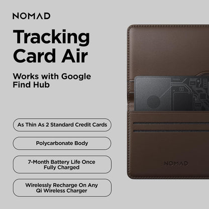 Nomad Tracking Card Air for Android, Slim Wallet Tracker Card Compatible with Google Find Hub, IPX7 Waterproof Rechargeable Card Tracker, 7-Month Battery, 1.7mm Thin, Android OS 9 or Later