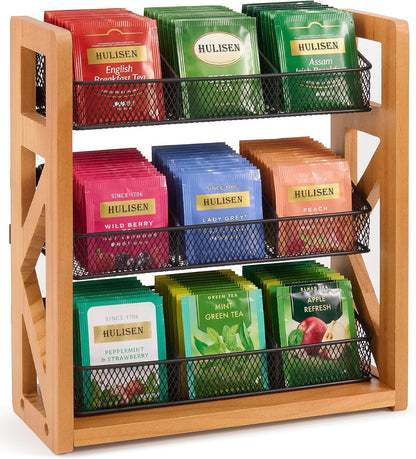 HULISEN Tea Bag Organizer, 3 Tier Tea Bag Holder, Holds Up to 120 Teabags