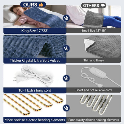 Extra Large Heating Pad for Back Pain Relief, 33"x17" Electric Heat Pad for Neck, Shoulders, Cramps, Menstrual Pain, 9 Heat Settings & 4 Auto-Off Timers, Soft Machine Wash Fabric, Gifts for Lover Gray